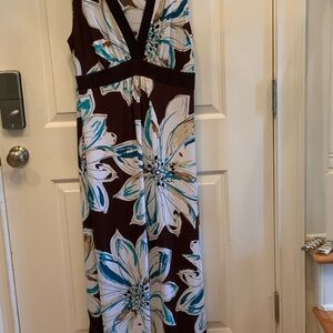 Enfocus Studio Brown and Teal Floral Maxi Dress. Worn Once. Excellent Condition